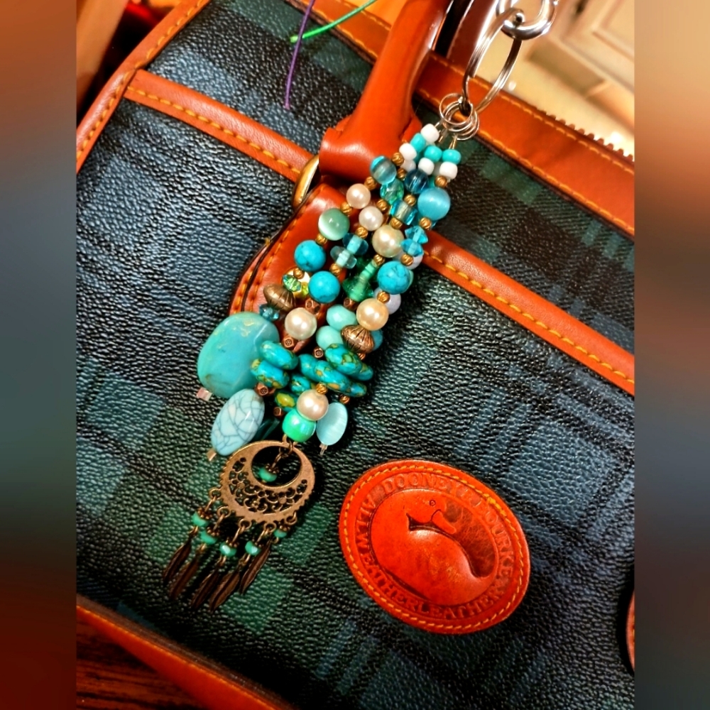Hand crafted dream catcher and turquoise purse charm #25